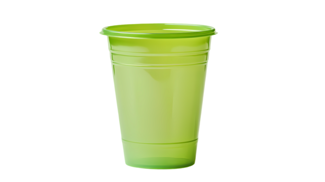 A single green plastic cup stands isolated on transparent background - Powered by Adobe