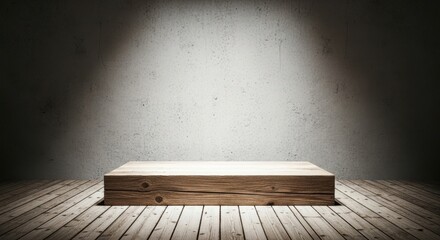 Empty Wooden Stage Spotlighted Against Textured Wall