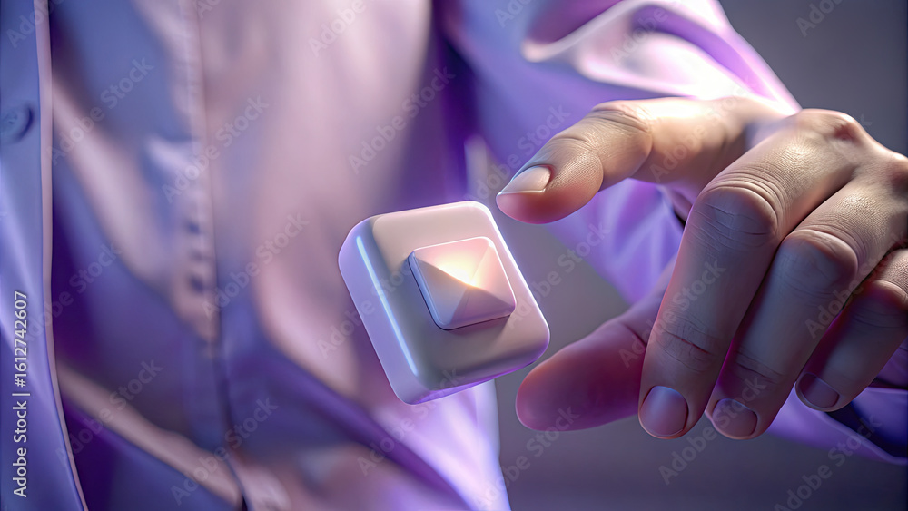 Aufkleber modern tech interface: hand interacting with floating 3d icon. futuristic technology, user experienc