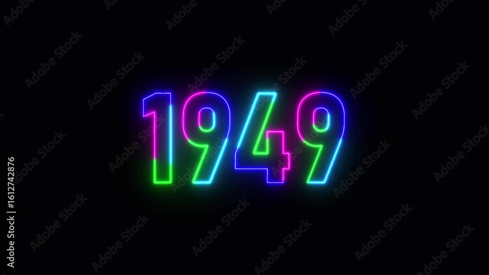 Aufkleber 1949 neon line text. abstract 1949 neon text animation ,for neon color glowing neon number text back