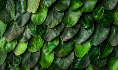 Fototapeta premium Overlapping green leaves pattern forming textured natural background
