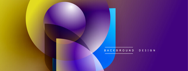 Abstract gradient shapes overlap. Vivid yellow transitions to purple. Modern design element for backgrounds, banners, presentations.