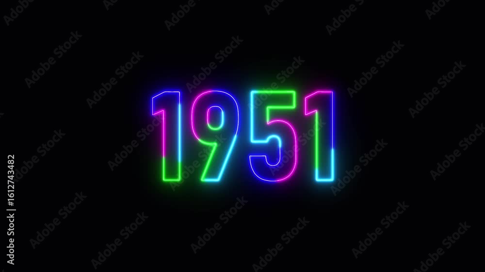 Poster 1951 neon line text. abstract 1951 neon text animation ,for neon color glowing neon number text back