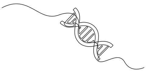 DNA in detailed one line drawing. Scientific research concept. Genome linear structure symbol. Minimalist vector with modern touch. Vector illustration isolated on white background. Editable stroke