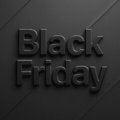Minimalist Black Friday banner with bold glossy 3D typography on a dark matte background. Sleek and modern design perfect for seasonal sales promotions.