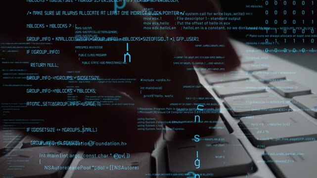 Close-up of hands on a keyboard showcasing rapid typing with streams of code in the background, illustrating the essence of modern programming and digital progress. Xenic