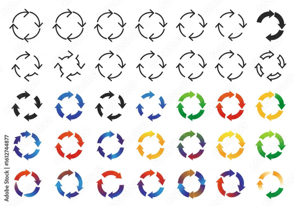 Poster collection of circular arrow icons representing cycles and processes