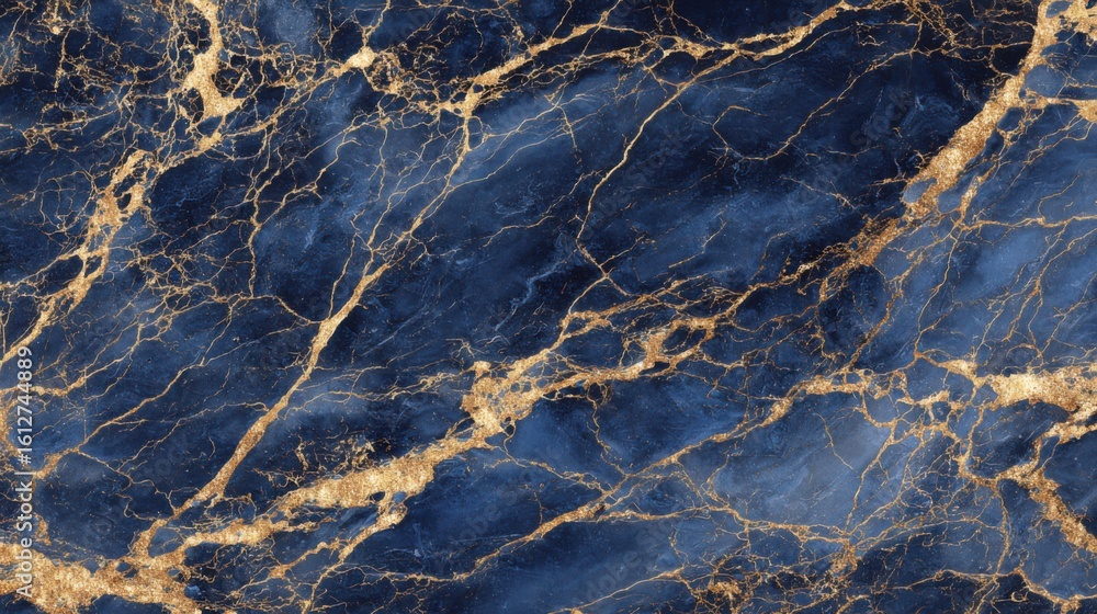 Poster navy blue marble features intricate golden veins, creating a luxurious and elegant appearance perfec