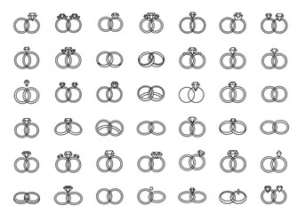 Collection of wedding rings and engagement rings icons