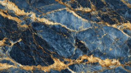Rich blue marble with striking gold veins creates an elegant texture. Suitable for use in elegant interior designs and artistic projects, showcasing nature's beauty in stone form.