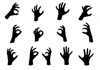Fototapeta premium Collection of black hand silhouettes showing different gestures