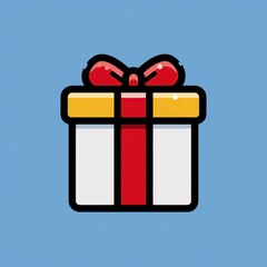 Colorful gift box with red ribbon and yellow accents against a blue background for celebrations and special occasions