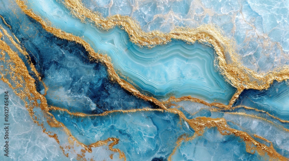 Poster a captivating view of a blue agate stone featuring striking gold veining that creates a mesmerizing 