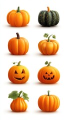 Colorful collection of pumpkins showcasing various styles and expressions during autumn season