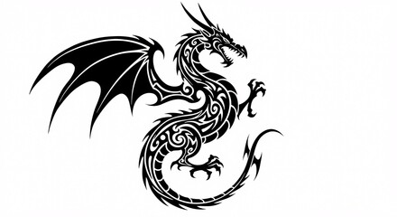 Naklejka premium Aggressive Tribal Dragon with Sharp Wings Vector