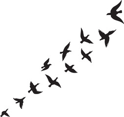 Black and white vector illustration of flying birds with an abstract background