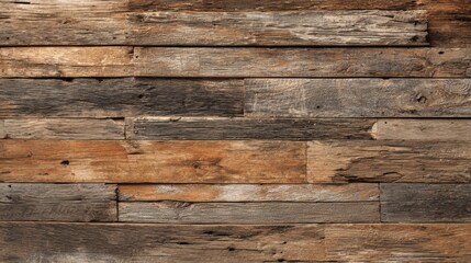 Fototapeta premium A wooden wall display features an array of aged wooden planks with varying colors and textures, reflecting a rustic aesthetic ideal for home decor and design projects.