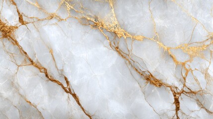 A pristine white marble surface features intricate golden veining that highlights the natural patterns and textures, bringing a sense of luxury and elegance to any space.