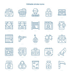 Crime stroke icon. Crime line icon set. editable stroke icon pack