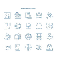Fototapeta premium Data Center stroke icon. Data Center line icon set. editable stroke icon pac