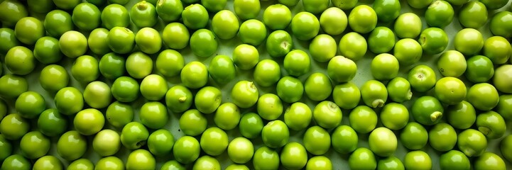Fresh pea seeds in a circular arrangement, top view, legume, farming, vegetable