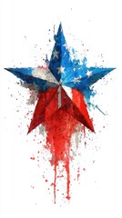 Symbolic star featuring red, white, and blue colors displayed with artistic splashes and textures representing patriotism
