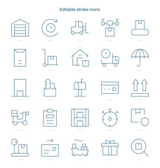 Delivery stroke icon. Delivery line icon set. editable stroke icon pack