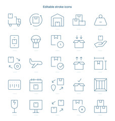 Delivery stroke icon. Delivery line icon set. editable stroke icon pack
