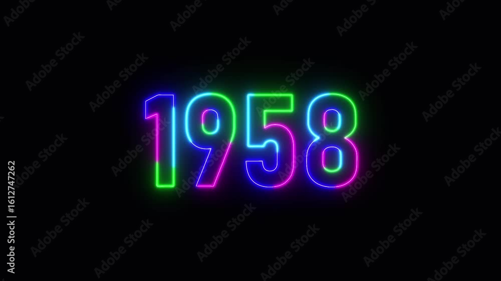 Poster 1958 neon line text. abstract 1958 neon text animation ,for neon color glowing neon number text back