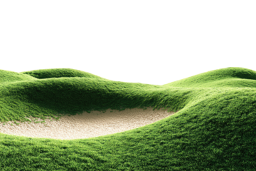 Lush green golf course terrain with a sand trap