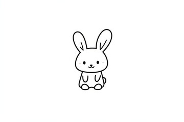 Minimalist bunny logo design, cute black and white line art rabbit vector illustration with thick clean lines