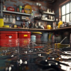 Flooded workshop interior
