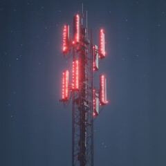 Illuminated cell tower at night