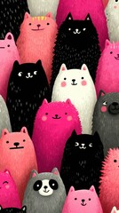 Colorful collection of cute cartoon animals in a vibrant pattern showcasing various furry creatures