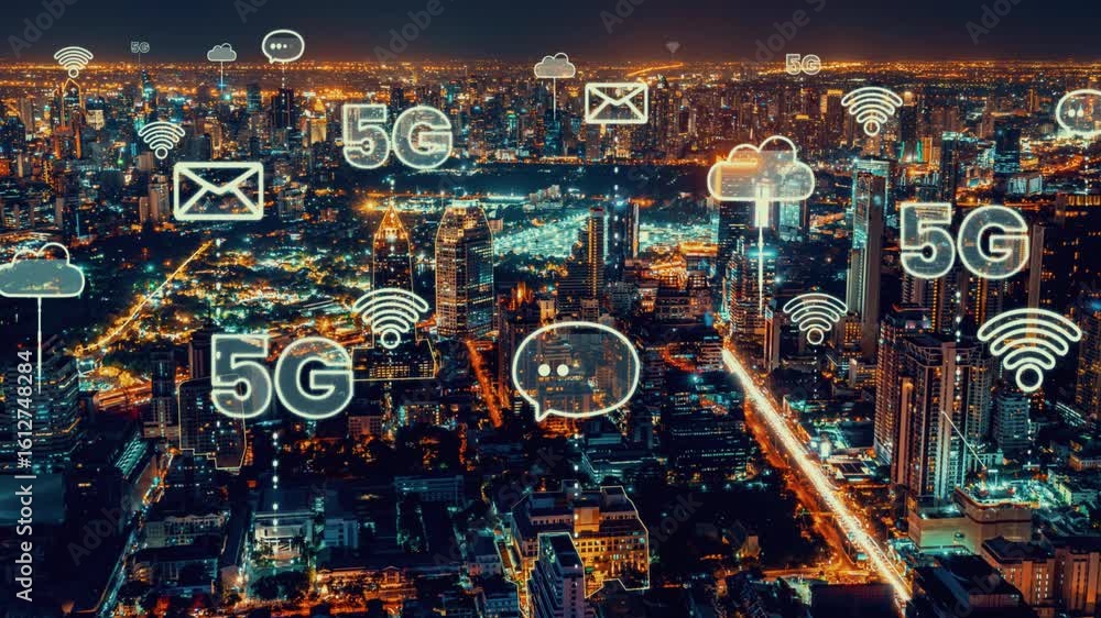 Poster smart digital city with globalization abstract graphic showing connection network . concept of futur