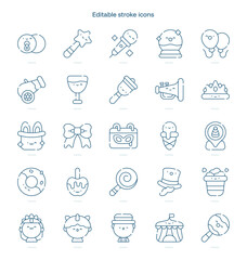 Carnival stroke icon. Carnival line icon set. editable stroke icon pack