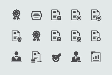 A collection of various business and document related icons arranged on a plain background surface