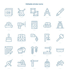 Carpentry stroke icon. Carpentry line icon set. editable stroke icon pack