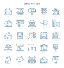 City Life stroke icon. City Life line icon set. editable stroke icon pack