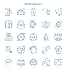 Contact Us stroke icon. Contact Us line icon set. editable stroke icon pack