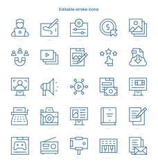 Content Creator stroke icon. Content Creator line icon set. editable stroke icon pack