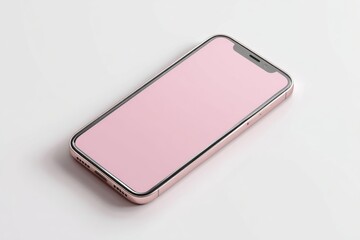 Modern pink smartphone with blank screen on white background