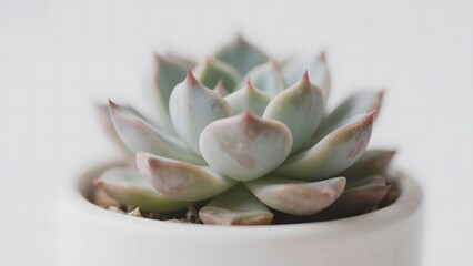 Close-up of a pale succulent plant in a white pot