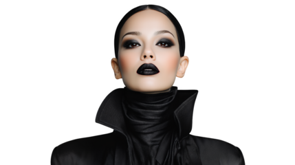 Portrait Of A Woman With Dark Makeup And Dark Clothing On Transparent Background