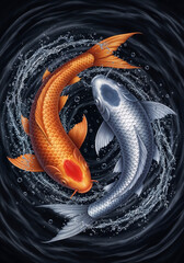 koi fish in the shape of a yin yang symbol . Generative AI
