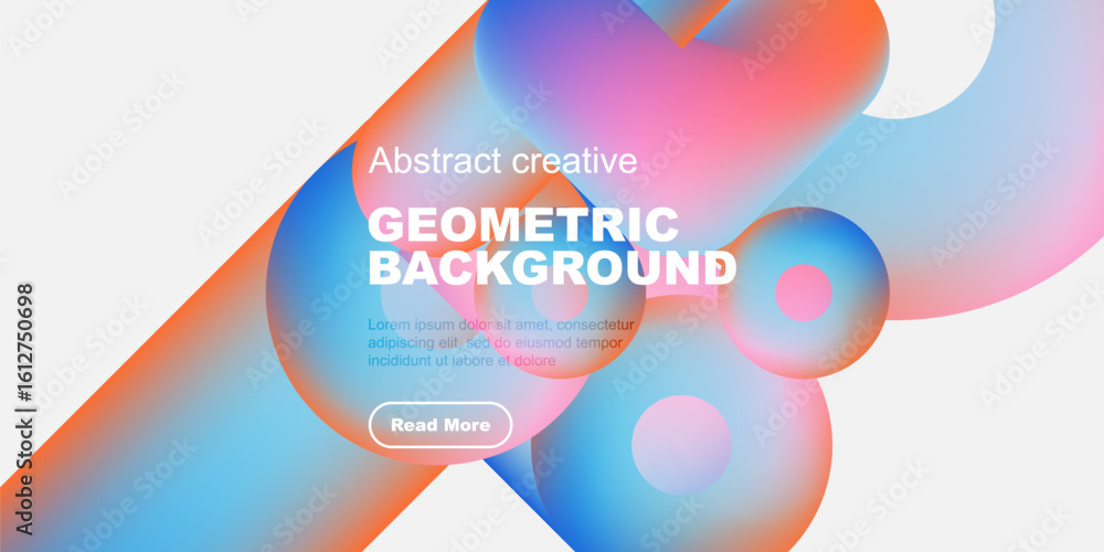 Poster vibrant geometric shapes overlap, creating dynamic abstract background. text block present with call
