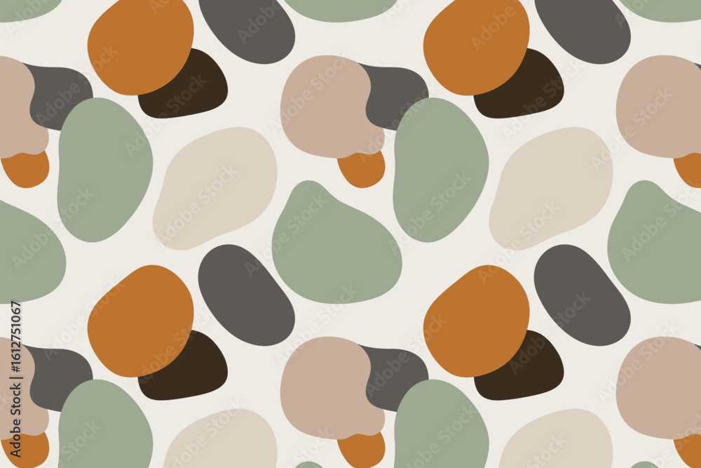 Poster seamless pattern of abstract organic shapes in earthy tones on a light background creating a modern 