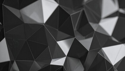 Abstract grayscale image of a multifaceted, three-dimensional, geometric surface