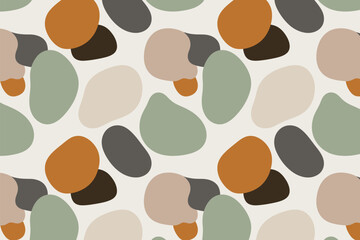 Seamless pattern of abstract organic shapes in earthy tones on a light background creating a modern design