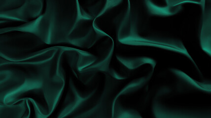 Obraz premium Luxurious cold dark blue fun british racing emerald green silk fabric with elegant, flowing drapes and soft sheen. Premium satin cloth texture for business. Sleek bedding, sheet. Shiny folds